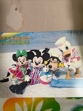 Disney Mickey Mouse Post card in Striped Beach Outfit - Black, White, Red